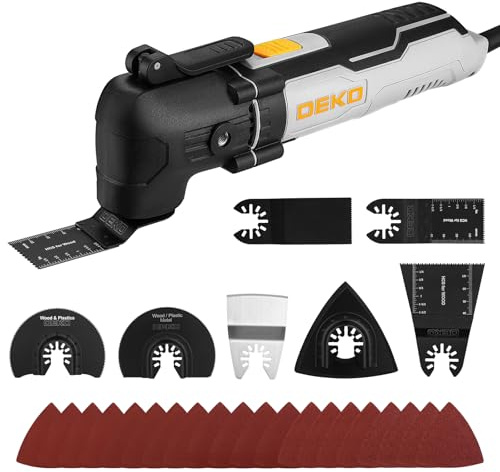DEKOPRO 300W Oscillating Multi Tool, 28pcs Accessories with Quick-Fit Blade & 6-Speed Control (15000-22000 RPM), 3° Oscillating Angle for Sanding, Cutting & Grinding Wood, Plastic, Soft Metal