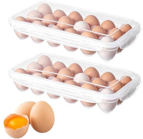 2 Piece Rectangle Clear Plastic Egg Holder, 18 PP Eggs Storage Tray, Portable Stackable Egg Carrier, Kitchen Fridge Organizer for Picnic Outdoor Use