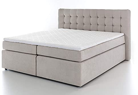 Furniture for Friends Doluna Premium Perris Boxspringbett 200x200 cm Beige Uni Härtegrad H2 I mit hochwertigen Tonnen-Taschenfederkern Matratzen & Viskose-Topper I Made IN Germany