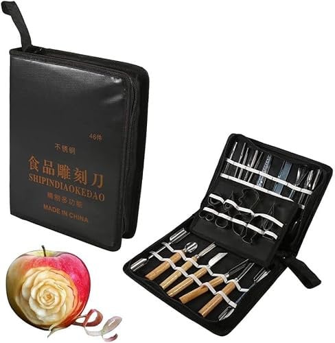 Zerodis Kit Outils Sculpture Aliments Portable Outils de Sculpture Culinaire Set Portable Garnishing/Cutting/Tranchage Garniture Outils Kit pour légumes Fruit alimentaire 46Pcs