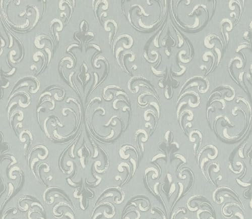 Casa Padrino Barock Textiltapete Grau/Silber/Weiß 10,05 x 0,53 m - Hochwertige Wohnzimmer Tapete