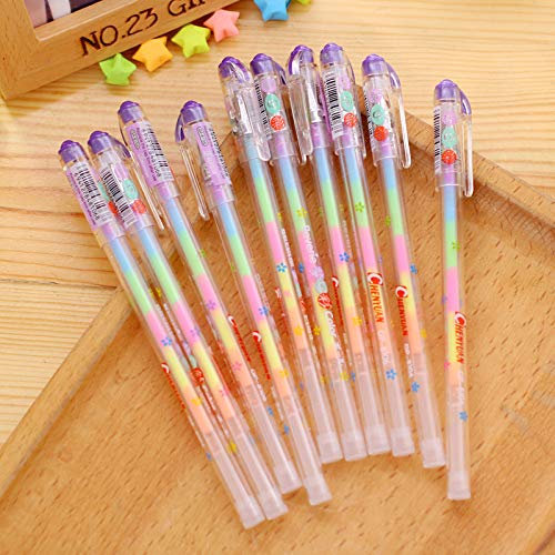 LAVALINK 10pcs / 6 in 1 Farben-Regenbogen-Gel-Feder Highlighters Kugelschreiber Kawaii Schulbedarf Gelstifte koreanische Studenten Stationery