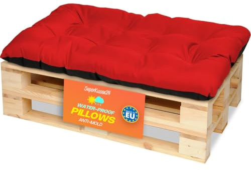 SuperKissen24. Palettenkissen Palettenauflagen Sitzkissen - 120x80 cm - Outdoor und Indoor - rot
