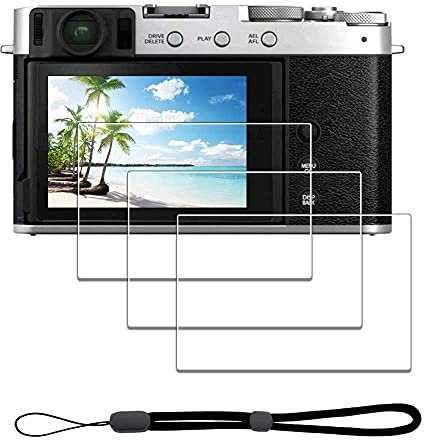 iDaPro Displayschutz schutzfolie für Fujifilm X100VI X100V X-E4 Fuji XE4 + Handschlaufe [3+1Stück] Schutzglas Tempered Glass Screen Protector 9H Härte Gehärtetes Glas
