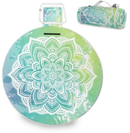 ALAZA Runde wasserdichte Picknickdecke, grüne Mandala-Perlisblüte, tragbar, faltbar, für den Innen- und Außenbereich, Matte für Reisen, Wandern, Camping, Park, 148 cm