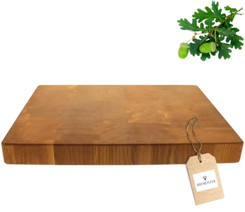 HOFMEISTER® Hackblock Butcherblock Schneidebrett Eiche - aus geöltem Holz in Stirnholz-Optik - massives Tranchierbrett für BBQ, Fleisch, Gemüse, 40 cm