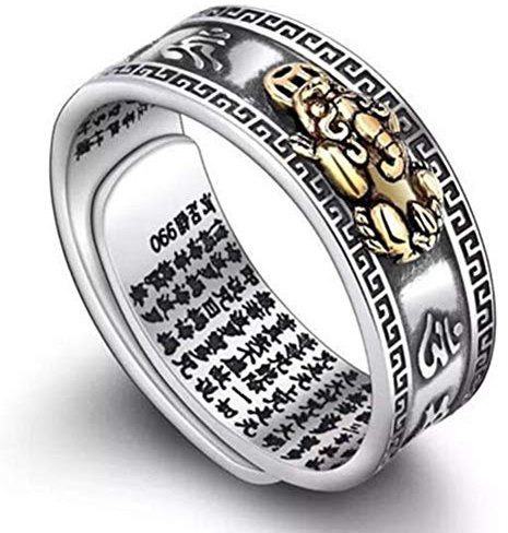 99 Silber Pixiu Buddhistischen Herz Sutra Ring für Männer Frauen Feng Shui Ring Öffnung Einstellbar Mantra Amulett Schutz Reichtum Luck Ring Geschenk