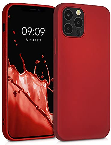 kwmobile Case kompatibel mit Apple iPhone 12 / iPhone 12 Pro Hülle - Schutzhülle aus Silikon metallisch schimmernd - Handyhülle Metallic Dunkelrot