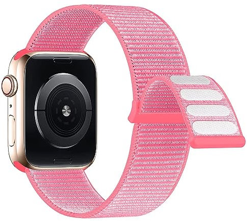 Lobnhot Cinturino Nylon Compatibile con Apple Watch 40mm 38mm 41mm, Sport Regolabile per iWatch Serie 10 9 8 7 SE 6 5 4 3 2 1, Rosa Rossa