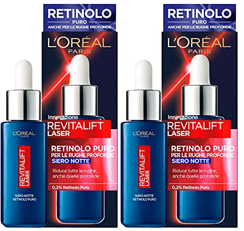 2 x L'Oréal Paris Revitalift Laser Sérum Nuit avec Rétinol Pur Réduit les rides pour une apparence plus jeune Résultat en 16 Semaines - 2 flacons de 30 ml