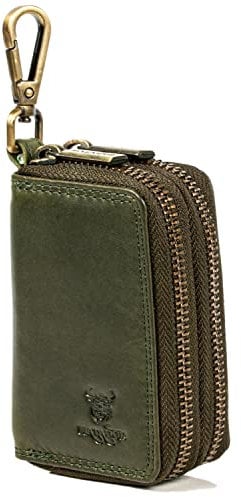 MATADOR® Hochwertige Echt Leder Schlüsselanhänger-Tasche Auto-Schlüsseltasche Autoschlüssel-Etui Schlüsseletui Schlüsselmäppchen mit Doppelt YKK Metall Reißverschluss und Karabiner