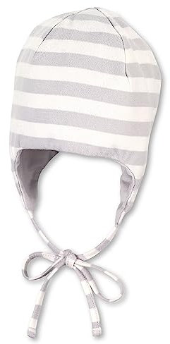 Sterntaler Baby Jungen Mütze Baby GOTS Streifen Mütze - Mütze Baby, Kappe Kinder - aus Jersey mit Streifen und Bindeband - hellgrau, 39