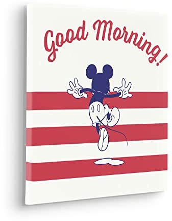 Komar Keilrahmenbild im Echtholzrahmen - Mickey Good Morning - Größe 40 x 40 cm - Disney, Kinderzimmer, Wandbild, Kunstdruck, Wanddekoration, Design