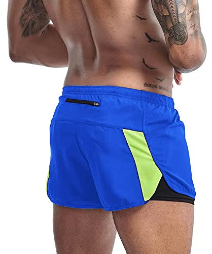 Herren 2 in 1 Laufshorts Outdoor-Trainingsshorts Quick Dry Workout Marathon Shorts mit Liner Blau 2XL