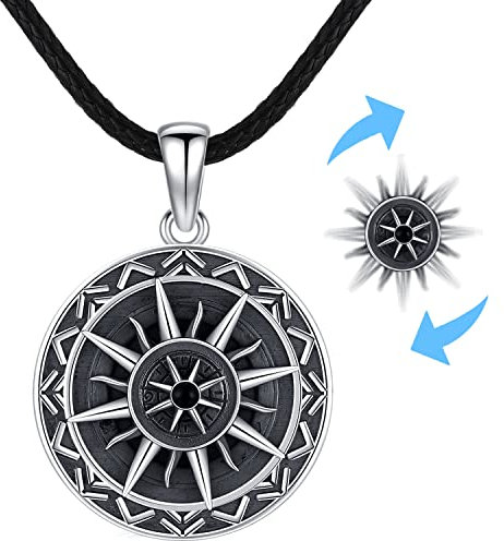 Odinstone Kompass Kette 925 Sterling Silber Kompass Halskette Anhänger Inspiration schmuck Amulett für Herren