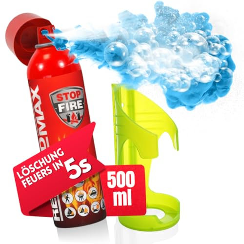 notlok Safety Work Extincteur Pulvérisée Maison Tous Feux, pour Voiture, Cuisines, Bureau et lieux de Travail, Forme de Spray, Agent Extincteur A B E (F), Dimensions Compactes, 500 ML + Support Mural