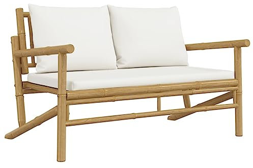 vidaXL Banc de Jardin avec Coussins Blanc crème Bambou, siège de Jardin, Banc de Patio, Banc de Pique-Nique, Banc d'extérieur, Banc de Porche
