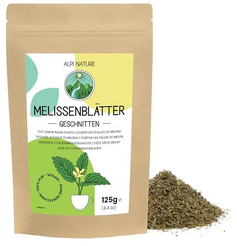 Lemon Balm Tea 125g 4.4 oz by Alpi Nature, Loose Tea, Melissa Tea, Dried and Cut Lemon Balm Leaves