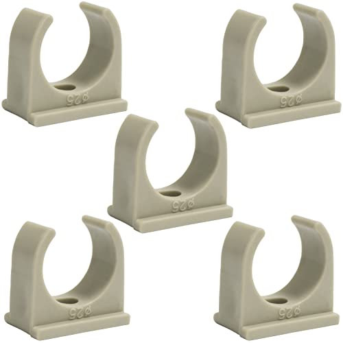 AERZETIX - C66828 - Set di 5 morsetti/clip di fissaggio semplice Ø25mm - PPR/polipropilene/ - supporto a parete/pavimento per tubo acqua Ø25mm - impianto idraulico riscaldamento sanitario montaggio