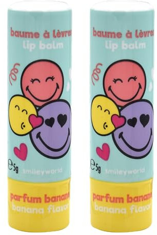Smiley 2er set Lipgloss Kinder Offiziell lizenziert - Lippenbalsam - Bananageschmack 5g -Vegan -Lippenbalsam für Kinder-Dermatologisch getestet