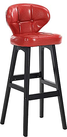 Guyifuny Barhocker Moderner Barstuhl aus PU-Leder mit Rückenlehne und Fußstütze aus Holz für die Küchentheke,Rot,