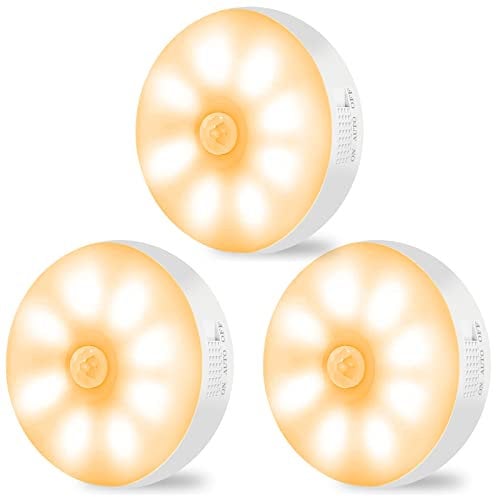 HIYAA Motion Sensor Lights Indoor Rechargeable Wireless Wall Light LED Stair Night Lights Lamps with Auto/On/Off for Stairs Living Room Bathroom Corridors Closet Kitchen Under Cabinets (Warm, 3 Pack)