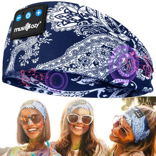 MUSICOZY Schlafkopfhörer Bluetooth 5.4, Schlaf Kopfhörer Sport-Kopfhörer 14+STD Spielzeit Kopfhörer Schlafen mit HiFi-Stereo, Ergonomisch Tech Gadgets für Seitenschläfer (Boho, L)