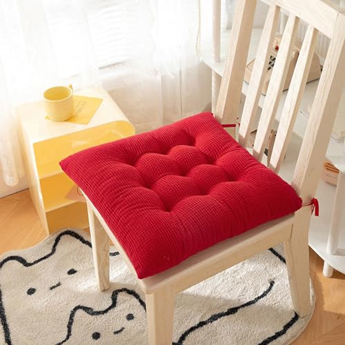 Hixingo 2er Set Stuhlkissen, Maiskorn Sitzkissen Stuhl, Stuhlkissen 50x50, Solide Farben Sitzkissen Bank, Sitzunterlage Outdoor & Innen, Sitzauflagen Chair Cushion für Terrassen (50cm,Rot)