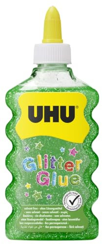 UHU Glitter Glue Verde - bottiglietta di glitter verde per decorare, sicuri per i bambini, dermatologicamente testati, perfetti per i lavoretti
