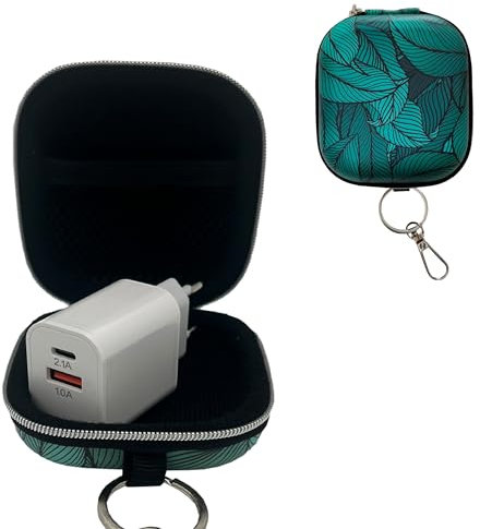 [Pack] Cargador USB C + Estuche Pequeño de Viaje con Diseño y Llavero - Enchufe USB Múltiple de Pared Universal, Cargador para USB con Bonita Funda para Organizar, Proteger y Llevar Tus Gadgets