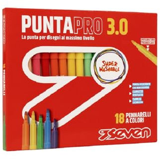Seven Pennarelli Scuola Puntapro 3.0 - Scatola da 18 Pz, Pennarelli a Colore, Super Washable, Bambini e Ragazzi