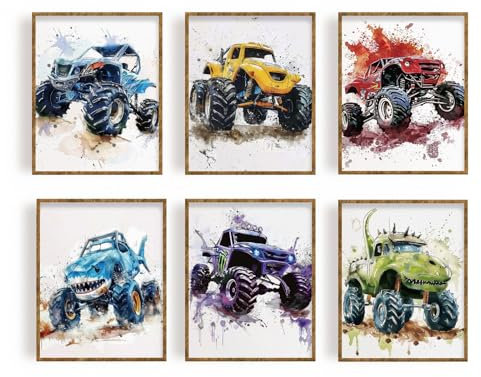 FREEBLOSS 6 Set Ungerahmte Monstertruck Wandkunstdrucke, 8X10 Tuschemalereien, Leinwandkunst Poster, Lustiger Abstrakter Leinwanddruck, Wandkunstgemälde Für Zuhause, Büro, Zimmerdekoration