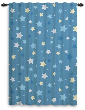 ggaimwf Sternvorhänge für Kinderzimmer Blaue Sterne Muster GalaxyCartoon Vorhänge Tape TopFenster Tür Vorhänge für Jungen Baby Kinderzimmer Spielzimmer Raumteiler Stangentaschen 135x175cm 1 Stück