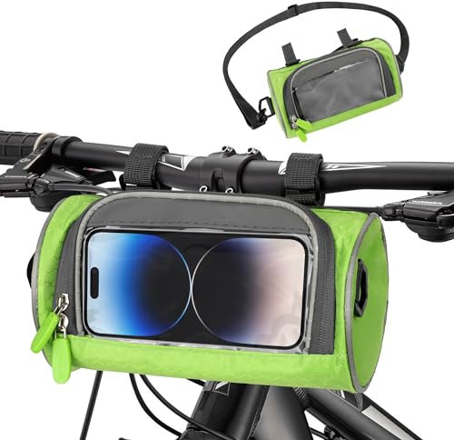 Guittly Fahrrad Lenkertasche Klein Mit Touchscreen, Vorne Mit Schultergurt, Für E-Bike (Grün)