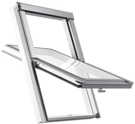 VKR Gruppe 78 x 98 cm Dachfenster aus Kunststoff RoofLITE+ | Fenster mit 2-fach Verglasung VSG (Verbundsicherheitsglas) | inkl. Eindeckrahmen für Dachziegel (bis 50 mm) + Dämm- & Anschluss-Set)
