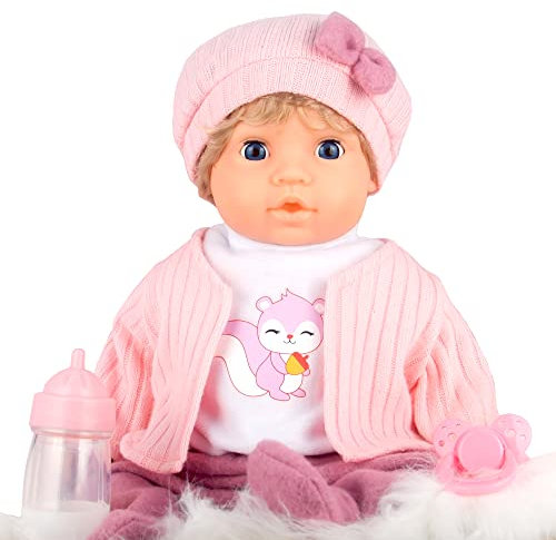 Dream Collection Fifi Babypuppe mit Puppenzubehör - Lebensechte Puppe ab 2 Jahren - beweglicher weicher Körper - mit Puppenkleidung, Schnuller und magischer Milchflasche - 43cm