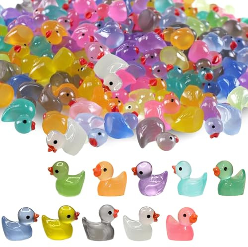 Mini Resin Ducks 100 Pack Glow in the Dark Tiny Ducks, Cute Little Ducks, Small Resin Ducks for Dollhouse Decor Accessories, Garden Micro Landscape, Aquarium, Potted Tiny Homes, Hide and Seek