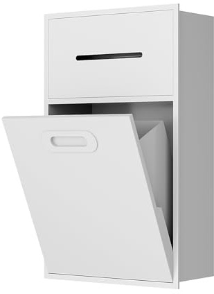 Findepot 30 x 50 cm Badezimmer Nische Edelstahl Nische mit Mülleimer Toilettenpapier Badezimmer Dusche Lagerregal mit Mülleimer für Toilettenpapier Müll Rostfrei Wasserdicht Weiß