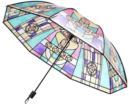 Gebeizter Automatischer Regenschirm Transparenter Vintage-Sonnenschirm Automatischer Regenschirm Im Vintage Stil Stilvoller Regenschirm Aus Klarem Buntglas Für Freunde 100x54 Cm