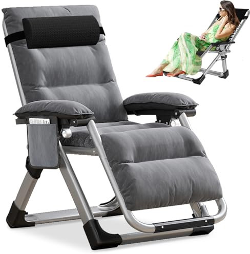 ZIKEBTUY Garden Recliner Chairs 200kg Support Sunlounger Folding garden Recliners Sun Lounger Adjustable Angle Zero Gravity Chairs with Mattress headrests and Side Pocket Foldable Indoor Outdoor