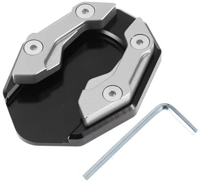 INFINAUTO Motorcycle Side Stand Plate Pad, Motorbike Kickstand Pad with Wrench Aluminum Alloy Silver Tone, 1 Set