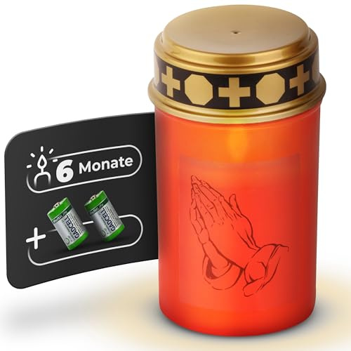 Novaliv Grablicht LED ohne Batterie und Timer 6/18 LED Grablicht rot Dauerbrenner ohne Batterie Flackereffekt Grabkerzen Friedhofskerze Gedenkkerze Grablaterne Ewiges Licht Trauerkerze