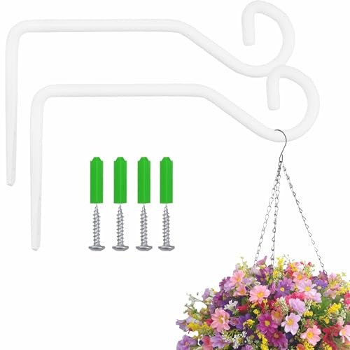 Sexoeie 2 PCS 6.7 Inch White Plant Hanger Hooks Indoor/Outdoor Wall Mount.Metal Heavy Duty Hanging Plant Holder.Hanging Holder for Bird Feeders, Wind Chimes, Flower Baskets