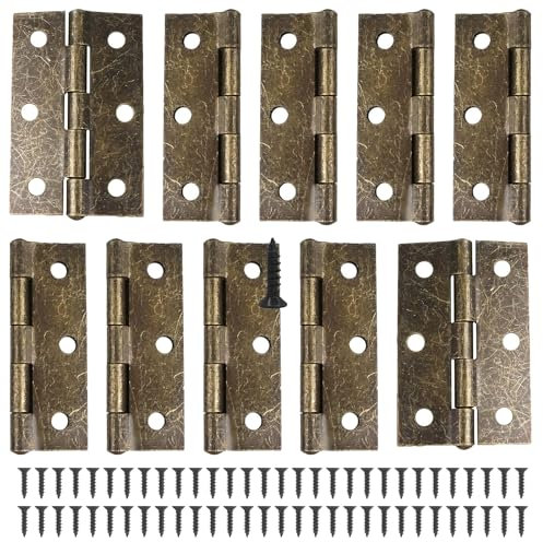 KUKUJIWA 10PCS Door Hinges 3 Inch (75mm),Heavty Duty Door Hinges for Wood Internal Doors Hinges with 60 Pcs Screws for Wooden Gate Windows Closet Drawer Boxes (Brone)