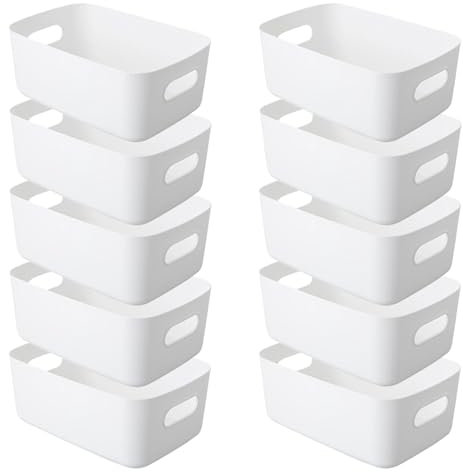 YUNSHANGHE 10 Stück Aufbewahrungsbox Kunststoff Aufbewahrungskorb mit Griffen, 24x17x10cm Aufbewahrung Kunststoffbox, für Küchenschrank Badezimmer Regal Desktop Organizer Boxen (Weiß)