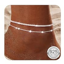 Diamday Fußkettchen für Damen Silber 925 Fussketten für Frauen Verstellbares Zierlich Fußkette Gold Silber Wasserdichte Stapelbare Fusskette Set Strand Schmuck Fußkettchen Damen