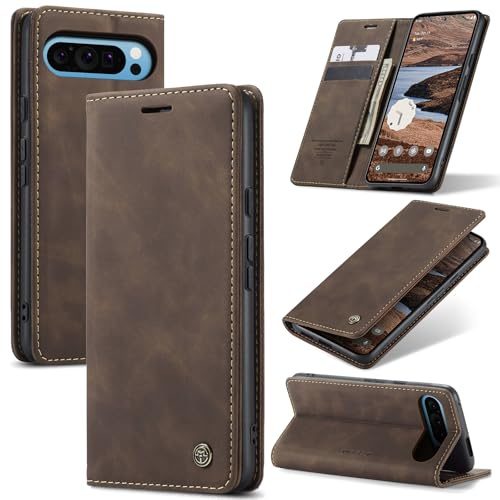 Azororo Cover per Google Pixel 9 Pro XL 5G, Premium PU Pelle Custodia, Magnetica Carta Fessura Portafoglio Case, Flip Cavalletto Custodia per Google Pixel 9 Pro XL - Caffè