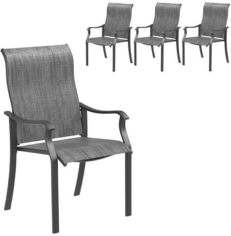 Amopatio Gartenstühle 4er Set, Hochlehner Gartenstuhl Metall, Stühle Wetterfest, Stuhl mit Armlehne, Balkonstuhl, Terrassenstühle, Gartensessel für Garten, Terrasse, Balkon, Grau