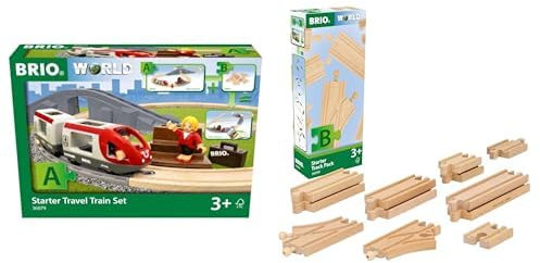 BRIO World Bundle – Reisezug Starter Set A (36079) & Schienen Starter Sortiment B (36099) – 2-teiliges Holzspielzeug-Set für Kinder ab 3 Jahren – kombinierbar & erweiterbar
