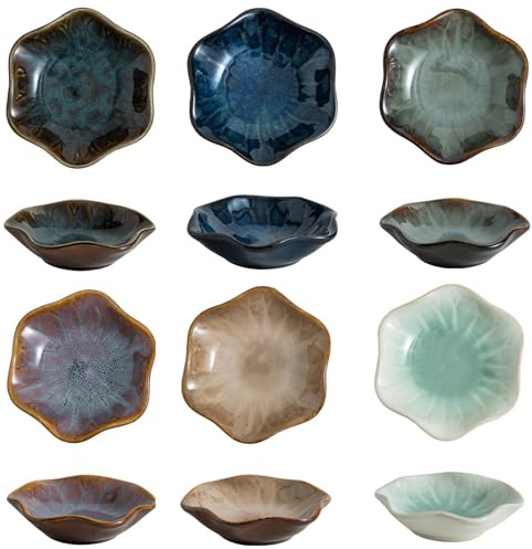 Pingansoon Ceramic Dipping Bowls – Small Soy Sauce Dishes, Appetizer & Side Dish Bowls for Sushi, Condiments, Snacks, Tapas (6, Six Colors)